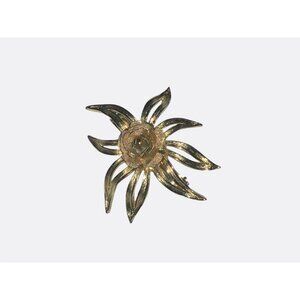 Vintage Gold-Tone Flower Brooch With Textured Rose & Leaf Petals By Brooks